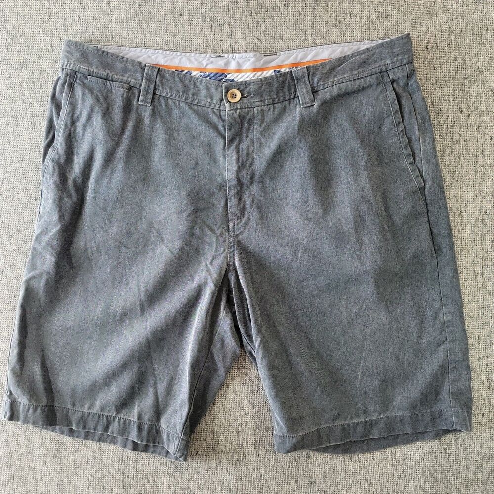 Tommy Bahama Mens Blue Grey Silk Cotton Herringbone Shorts Size 36 Casual Summer